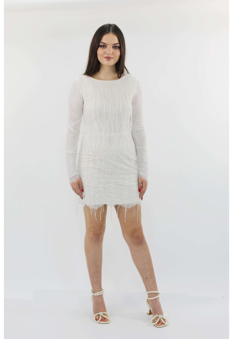 Rochie de seara din dantela cu franjuri SUKI - Alb