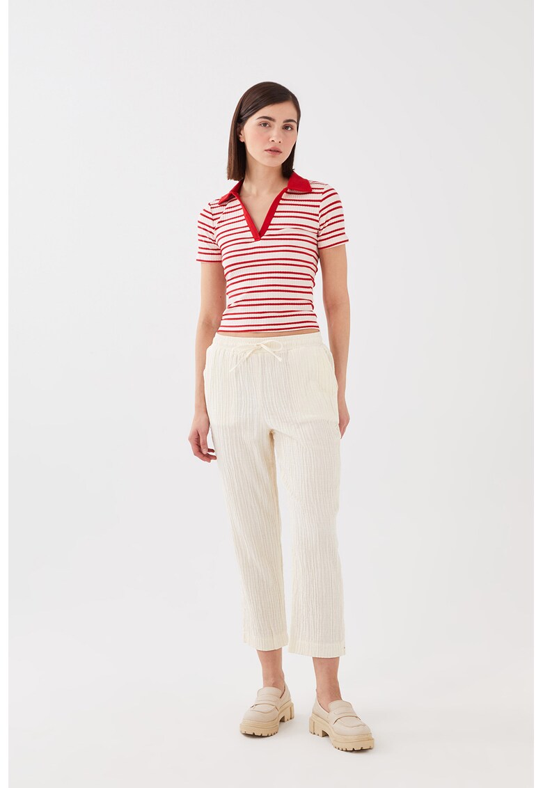 Pantaloni crop uni din amestec de bumbac