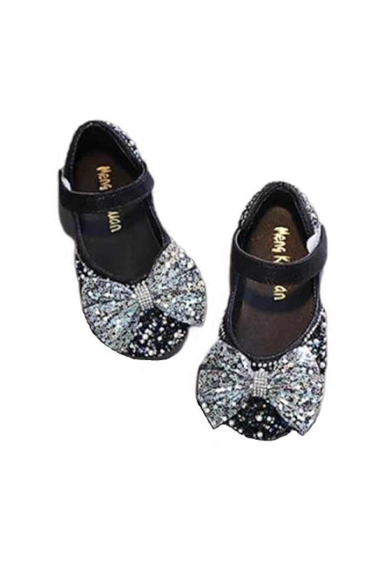 Pantofi Cu Strasuri - Paiete Si Perlute - Elegant - Piele ecologica - Fete - Negru