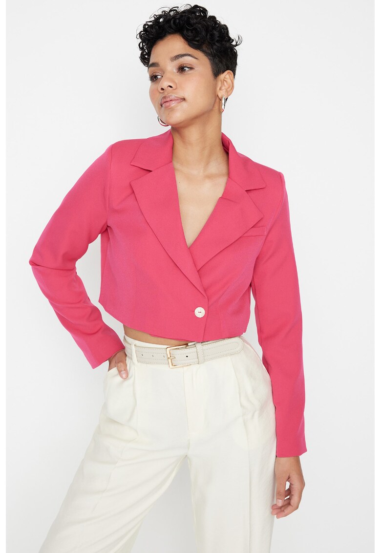 Sacou crop cu revere decupate