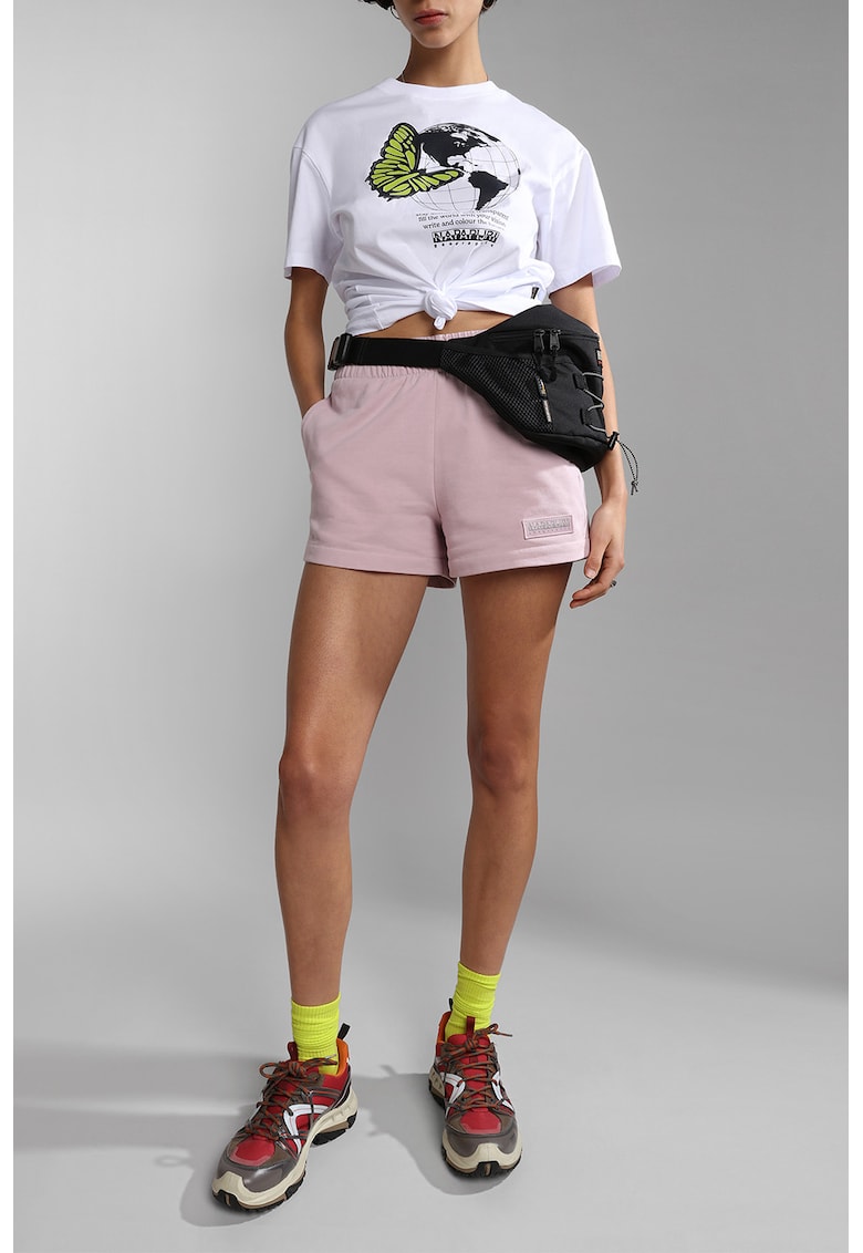 Pantaloni scurti sport cu buzunare laterale - Roz pastel