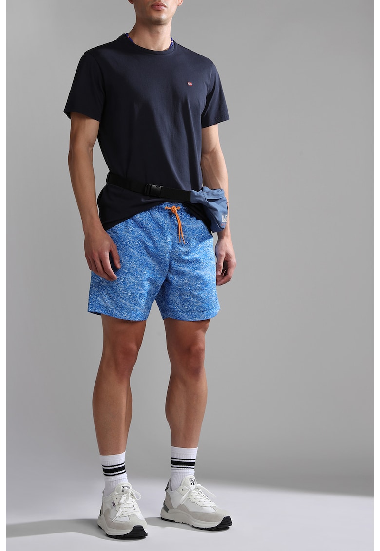 Pantaloni scurti de baie cu buzunare si model - Albastru pastel