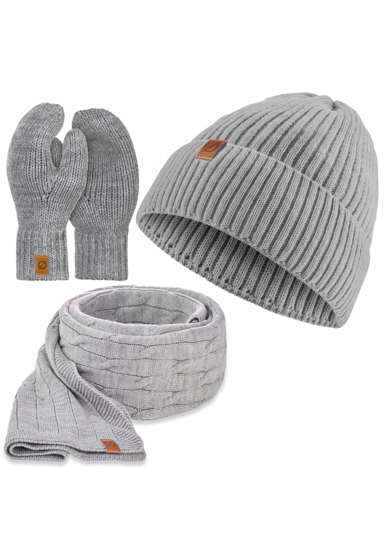 Set de iarna - Caciula/Manusi/Esarfa - 3 in 1 - Circumferinta 55-58 - Acril - Gri