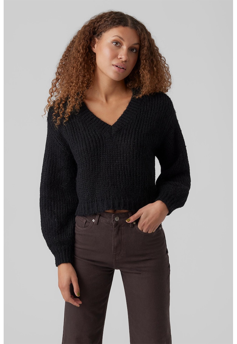 Pulover gros cu maneci cazute - Negru