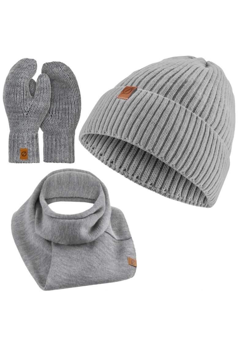 Set de iarna - Caciula/Manusi/Esarfa - 3 in 1 - Circumferinta 55-58 - Acril - Gri