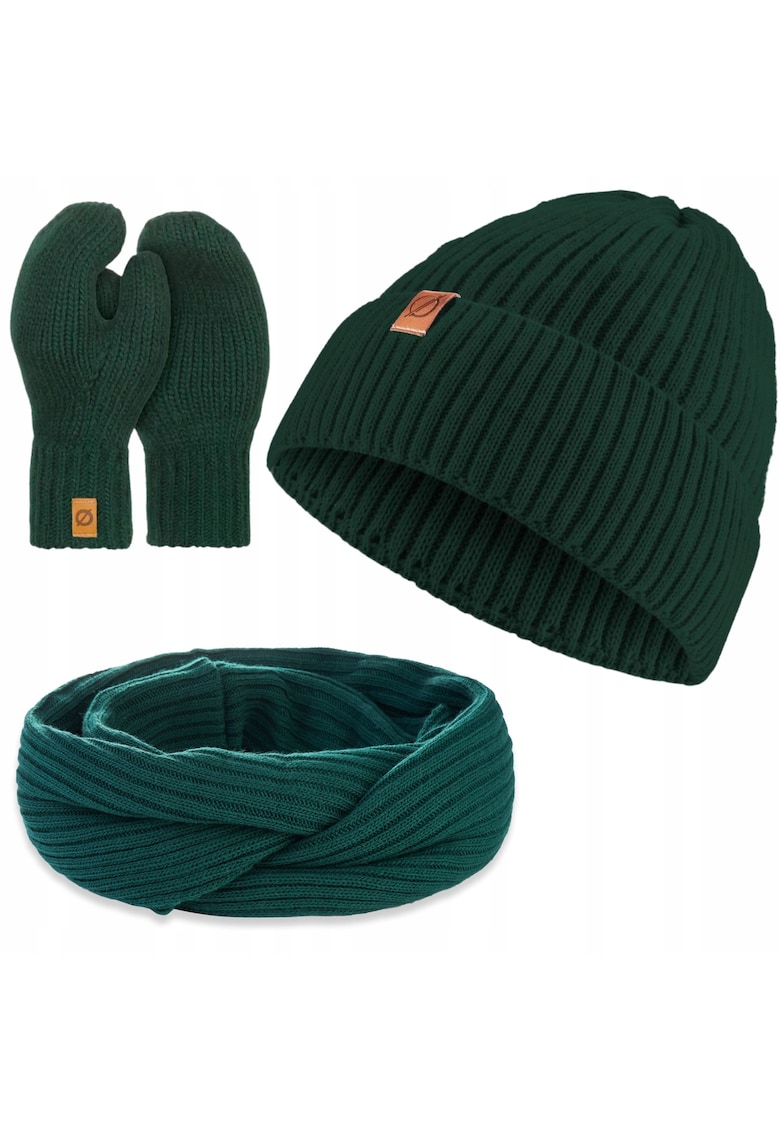 Set de iarna - Caciula/Manusi/Esarfa - 3 in 1 - Circumferinta 55-58 - Acril - Verde