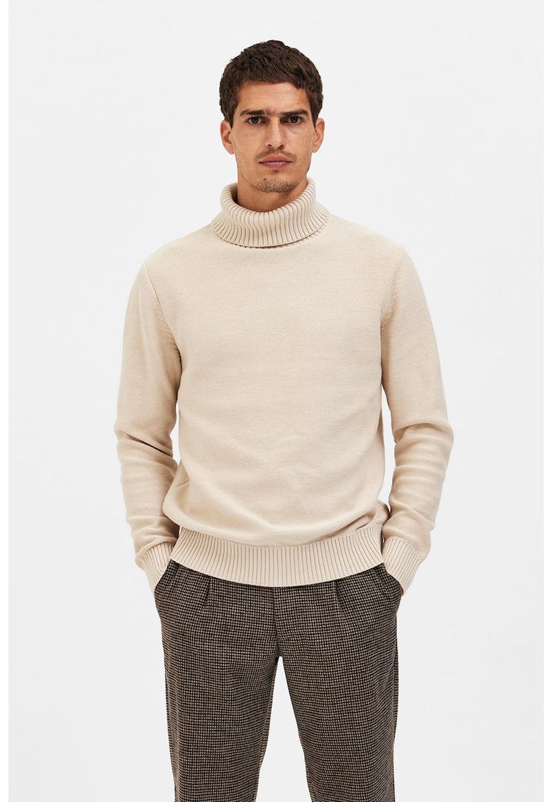 Pulover din amestec de bumbac organic cu guler inalt