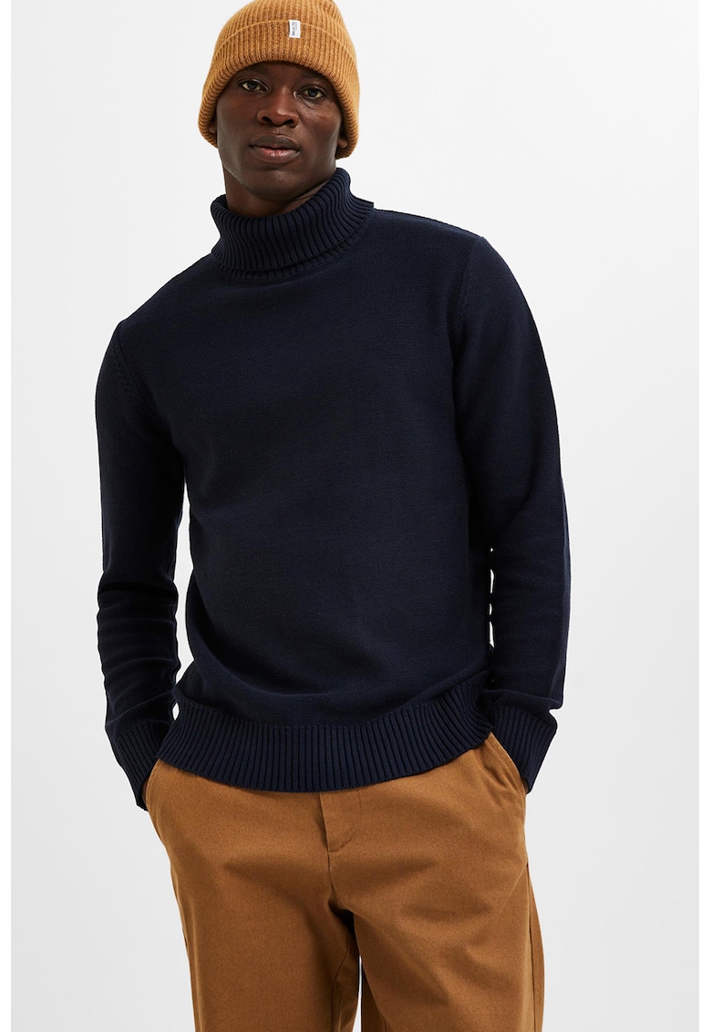 Pulover din amestec de bumbac organic cu guler inalt