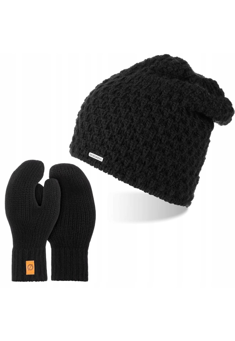 Set 2 in 1 - Caciula/Manusi - Pentru femei - Circumferinta 55-58 - Acril - Negru