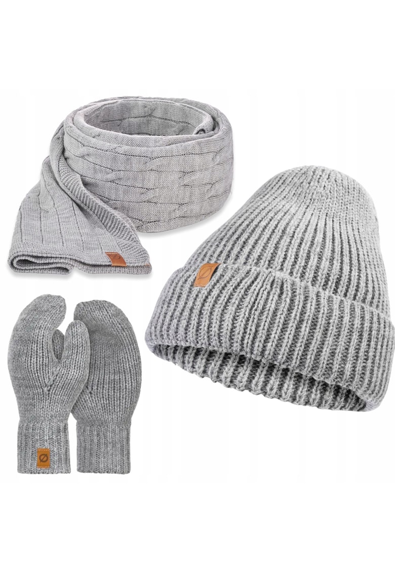 Set de iarna - Caciula/Manusi/Esarfa - 3 in 1 - Circumferinta 55-58 - Acril - Gri