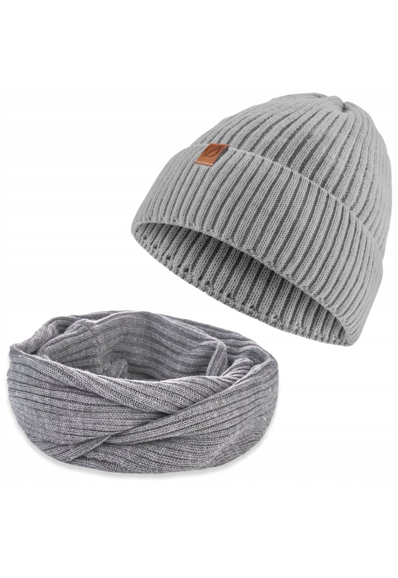 Set 2 in 1 - Caciula/Guler - Acril - Circumferinta 56-58 - Gri