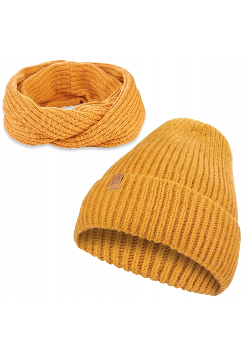 Set 2 in 1 - Caciula/Guler - Acril - Circumferinta 56-58 - Galben