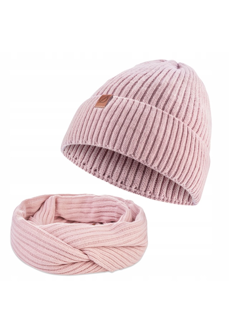 Set 2 in 1 - Caciula/Guler - Acril - Circumferinta 56-58 - Roz