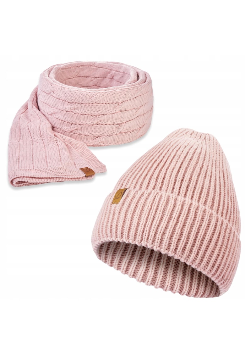 Set de iarna - Caciula/Esarfa - 2 in 1 - Circumferinta 55-58 - Acril - Roz