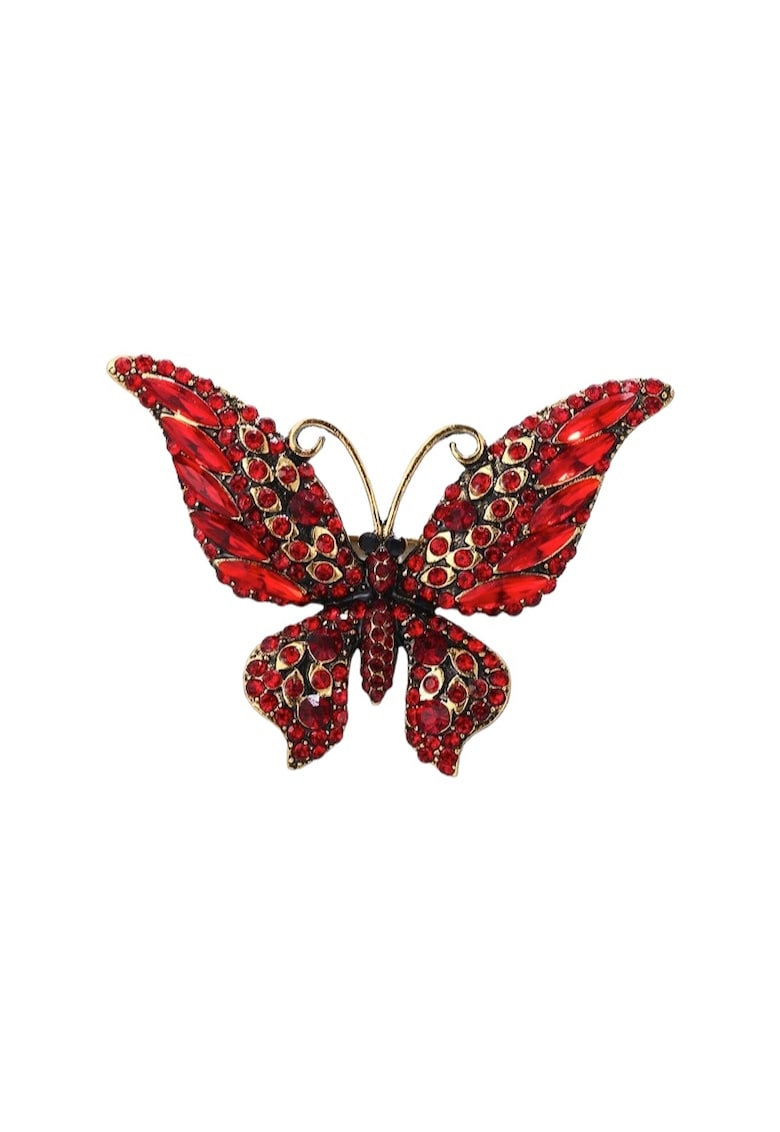 Brosa aurie - forma de fluture - cu pietre rosii - Moon C1 -