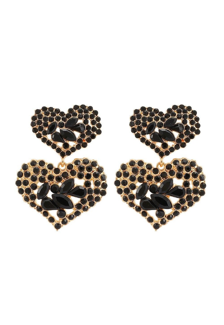 Cercei aurii - forma de inima - cu pietre negre - Nelson C1 -
