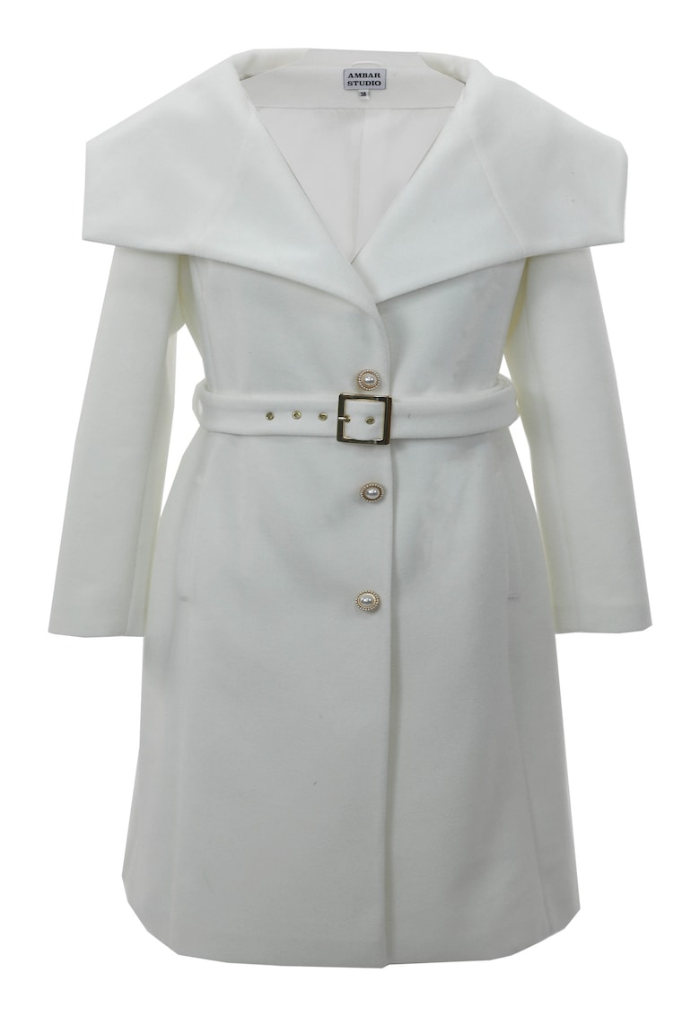 Palton de lungime medie din lana HAZEL - Alb