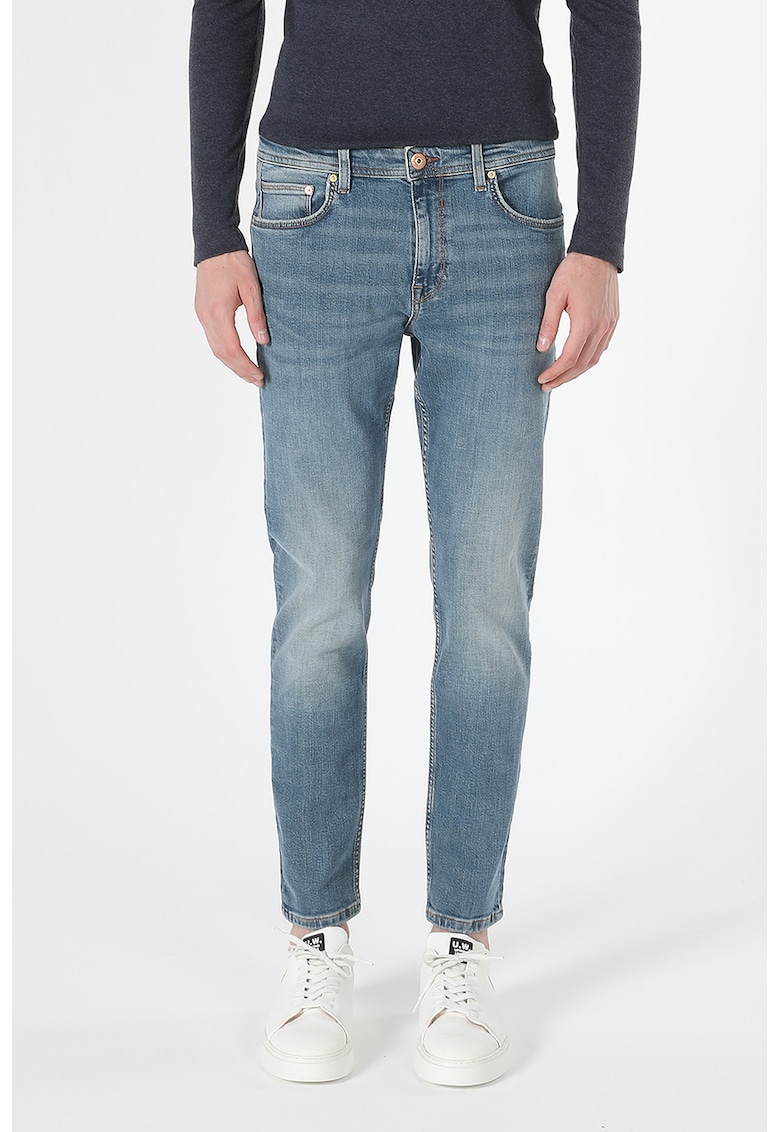Blugi slim fit cu talie medie - Albastru prafuit