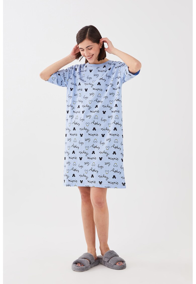 Camasa de noapte din bumbac cu imprimeu cu Mickey&Minnie Mouse