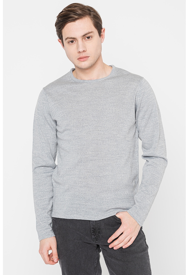 Pulover din amestec de lana cu decolteu rotund - Gri melange