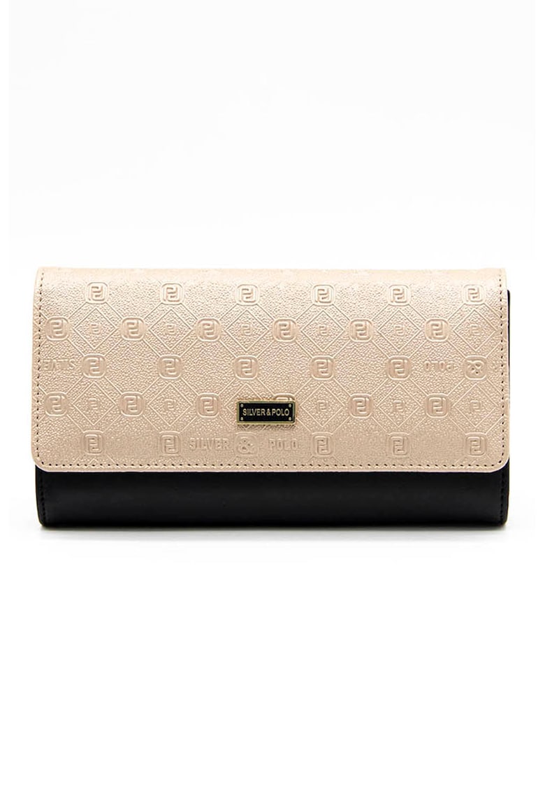 Portofel de piele ecologica cu logo - Negru/Maro nisip