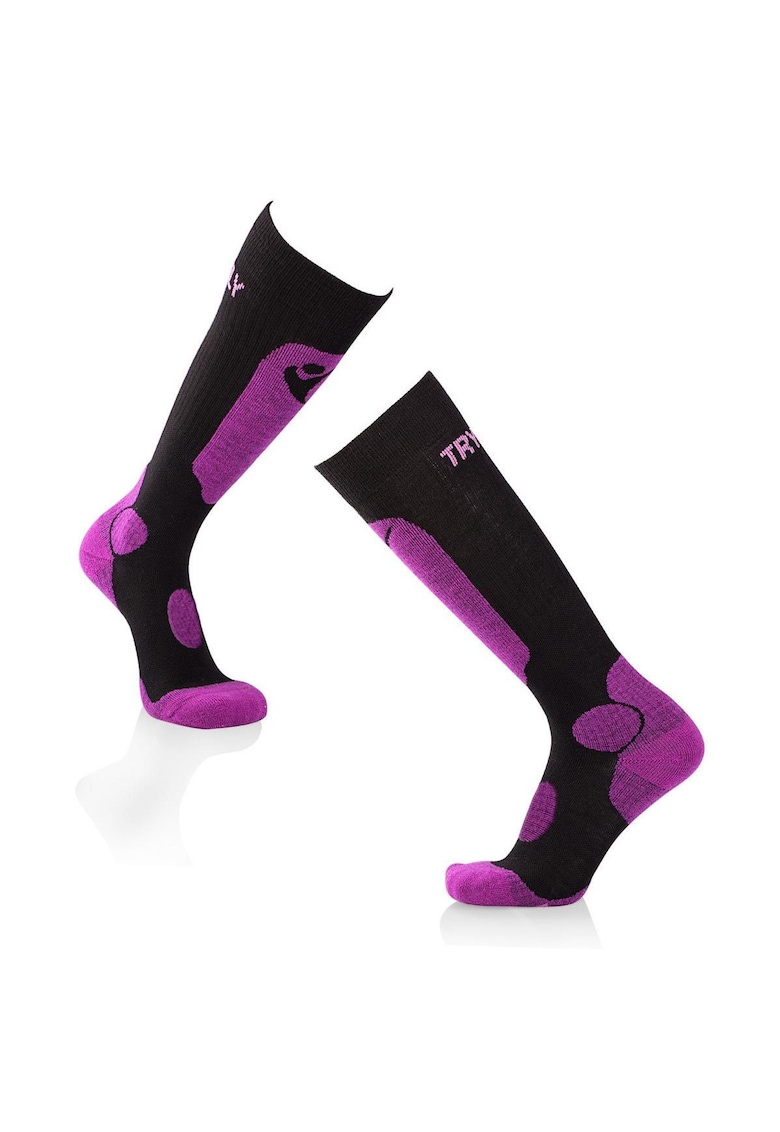 Sosete schi 3/4 lungi lana merino Negru ciclam