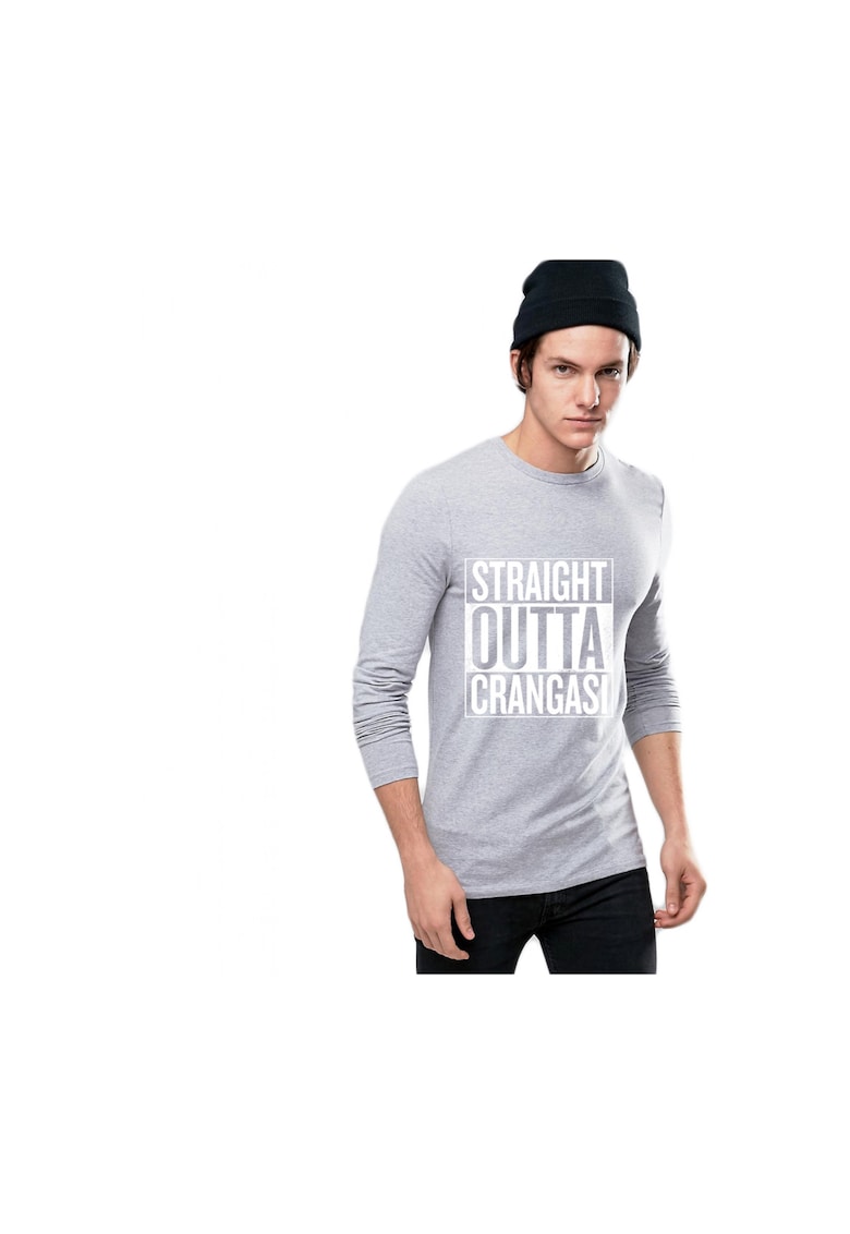 Bluza barbati gri cu text - Straight Outta Crangasi