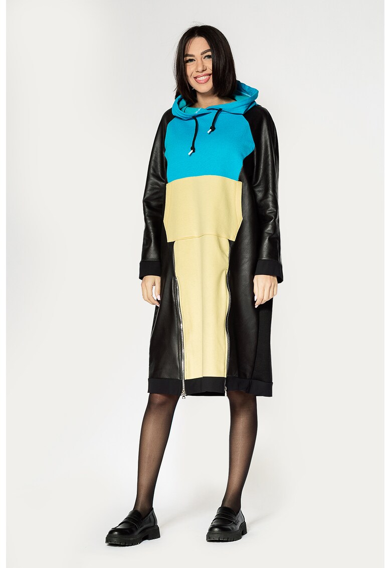 Rochie-hanorac cu insertii de piele ecologica