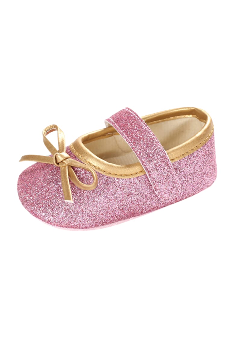 Pantofi Cu Fundita Aurie - Piele ecologica - Fete - Roz