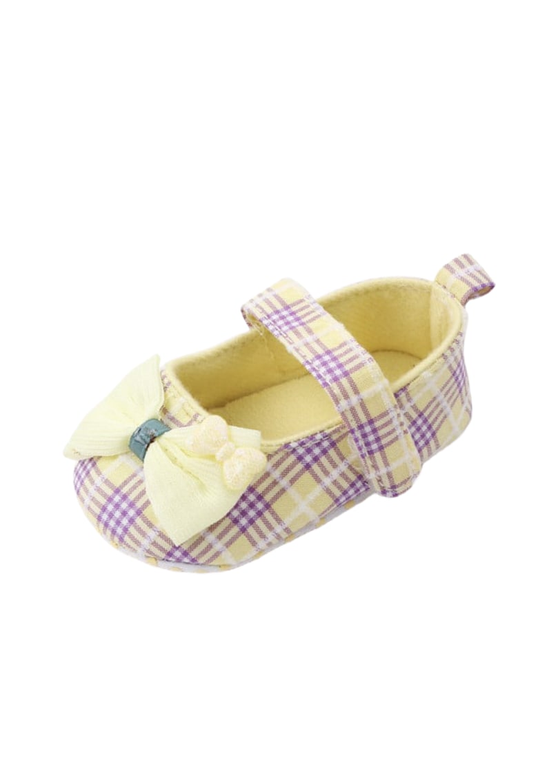 Pantofi In Carouri Cu Fundita Galbena - Textil - Fete - Multicolor - Multicolor