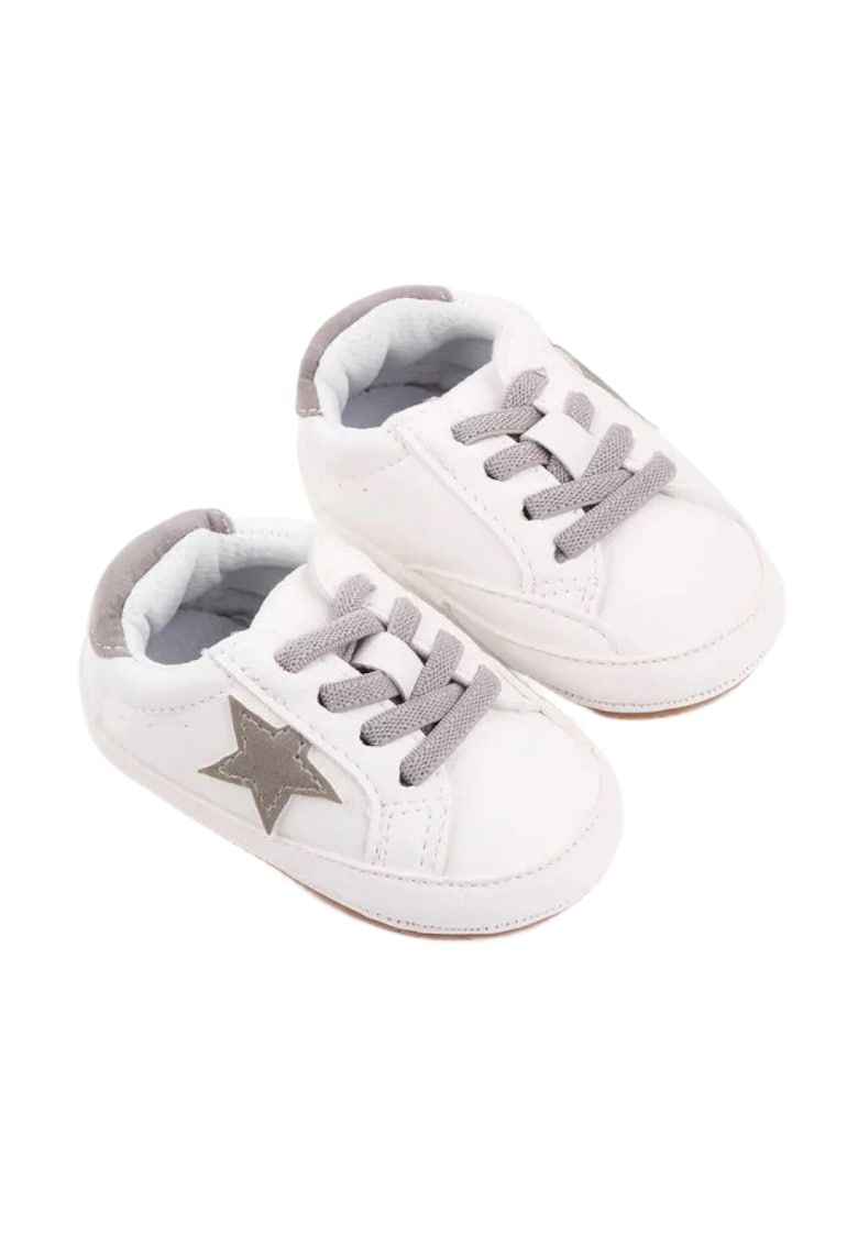 Pantofi Sport Cu Stea Gri - Piele ecologica - Baieti/ Fete - Alb