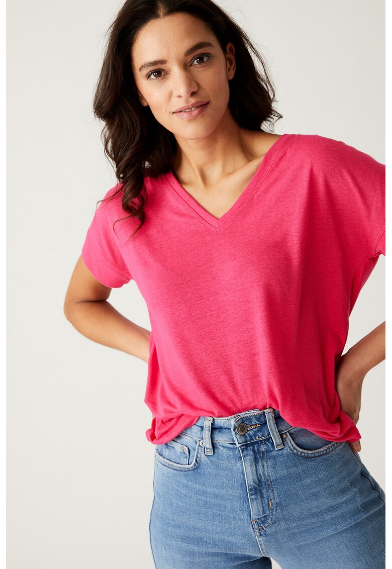 Tricou din amestec de in cu decolteu in V