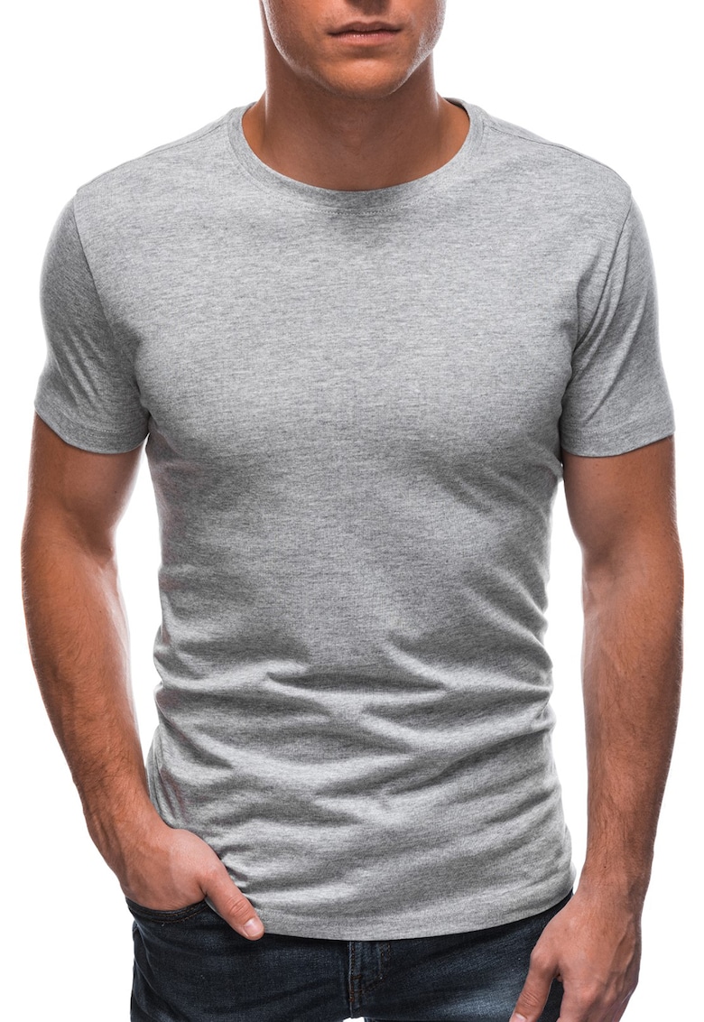 Tricou din bumbac cu model uni - Gri deschis melange