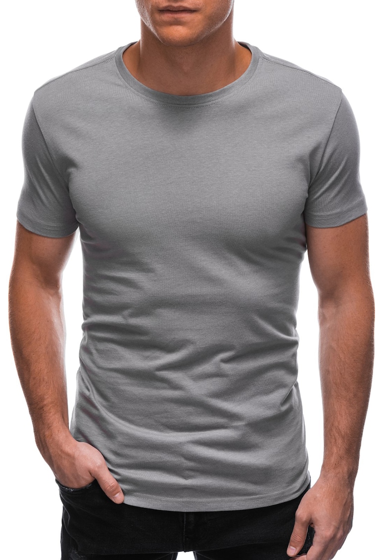 Tricou din bumbac cu model uni - Gri cenusiu deschis