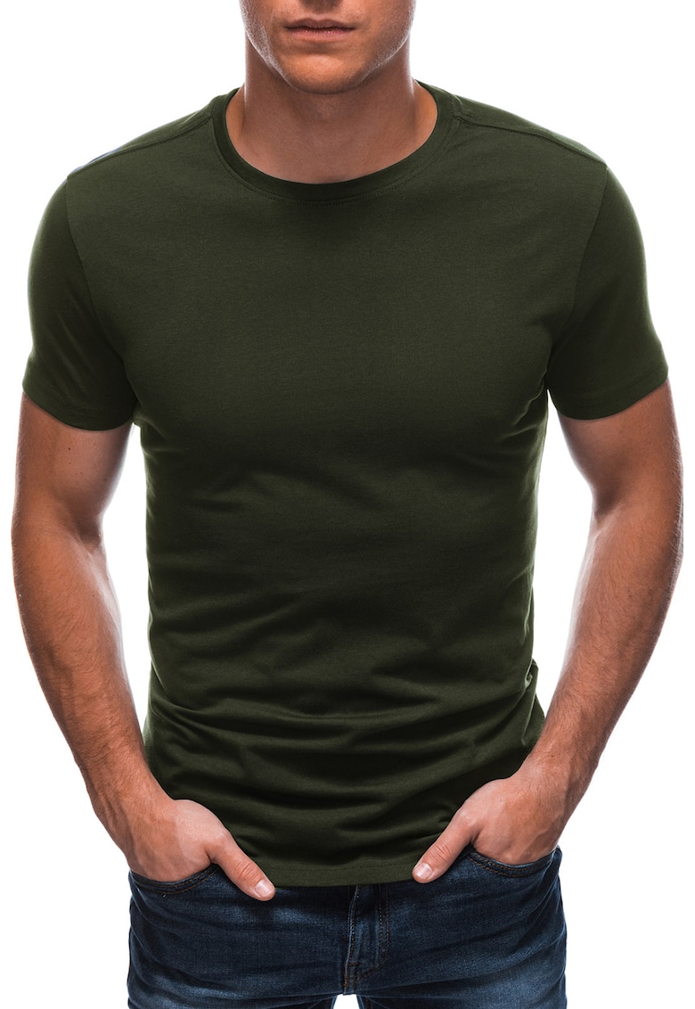 Tricou din bumbac cu model uni - Verde inchis