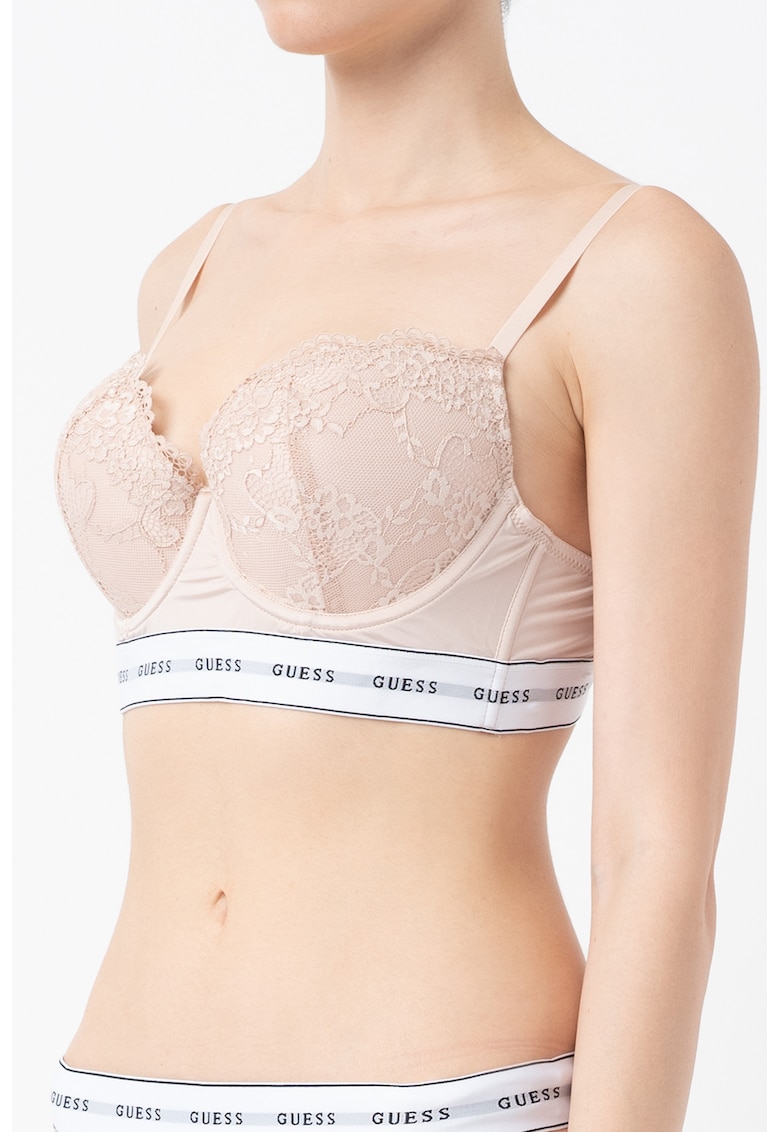 Sutien balconette cu insertii de dantela - Maro nisip