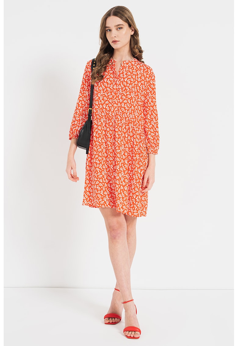 Rochie-tunica cu maneci 3/4 - Alb/Portocaliu mandarina