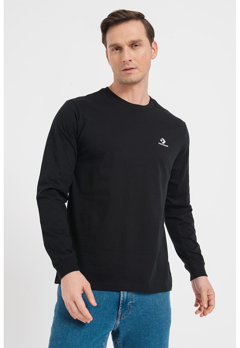 Bluza unisex cu decolteu la baza gatului si logo brodat