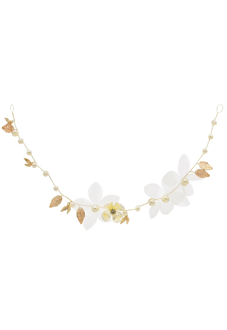 Accesoriu de par - auriu - cu flori albe si perle - Rahab C7 -