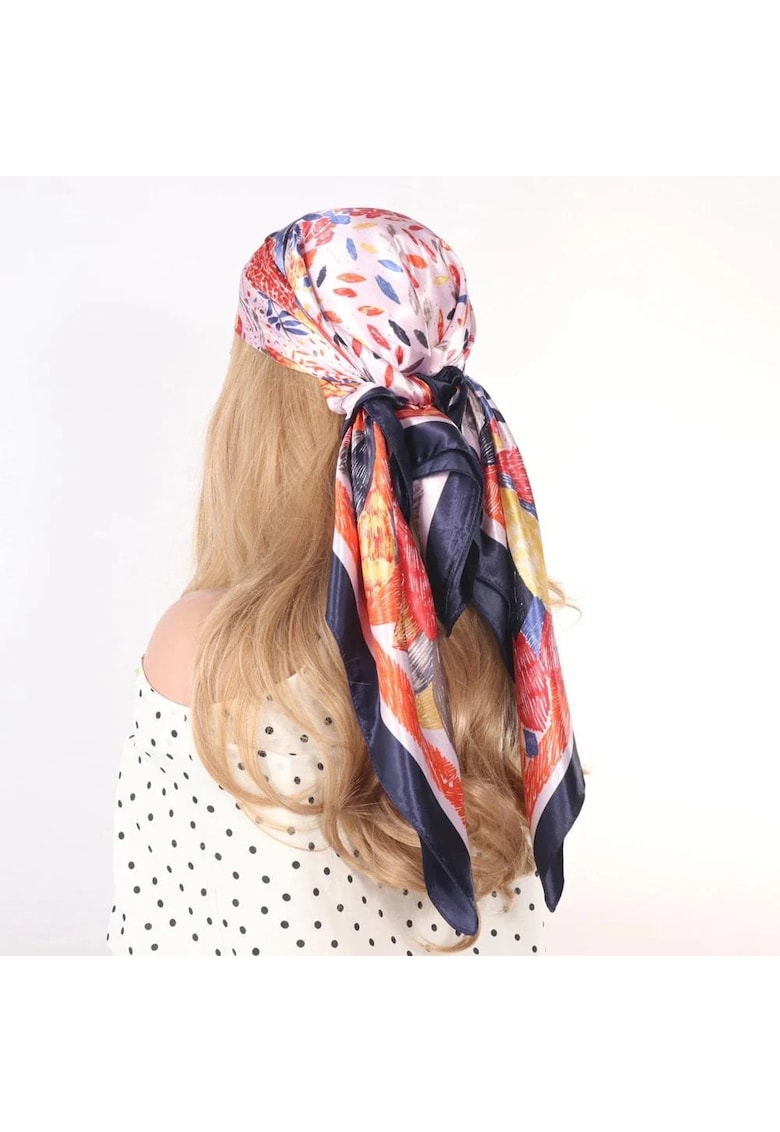 Esarfa bleumarin - patrata - cu imprimeu - Reika C2 -