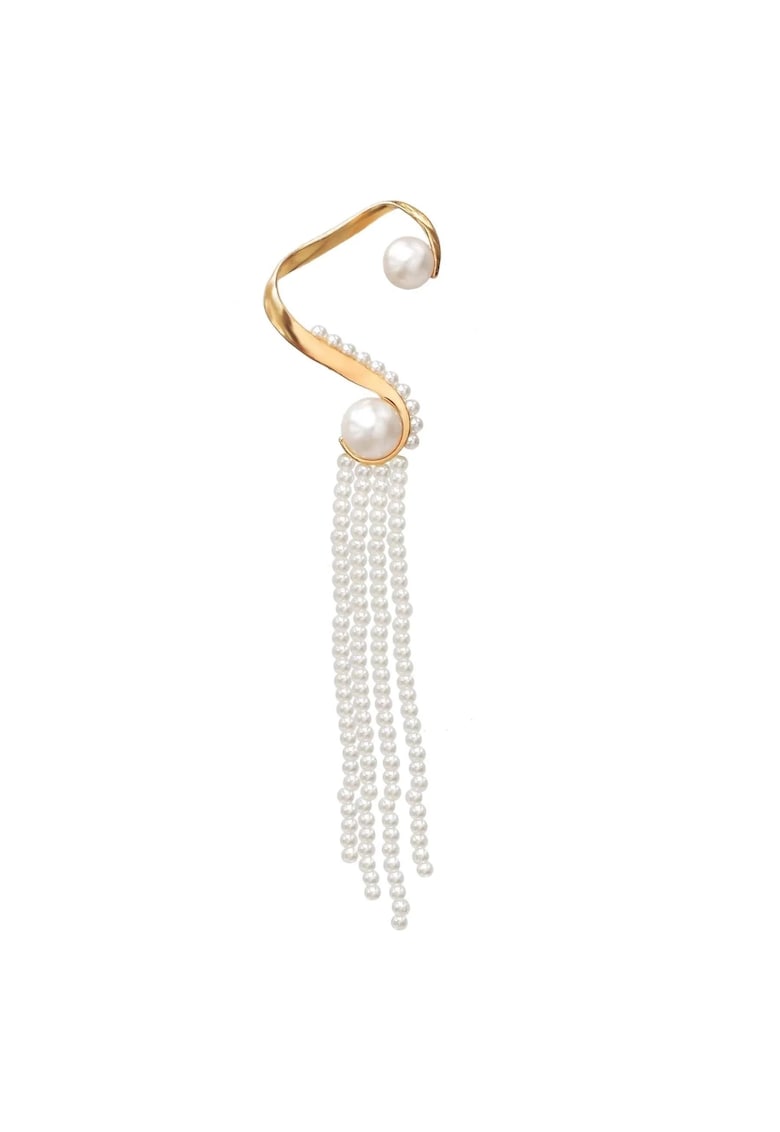 Cercel ear cuff - aurii - lung - cu franjuri din perle - Patrick C5 -