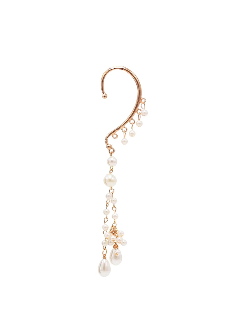 Cercel ear cuff - auriu - cu franjuri si perle - Paradis C3 -
