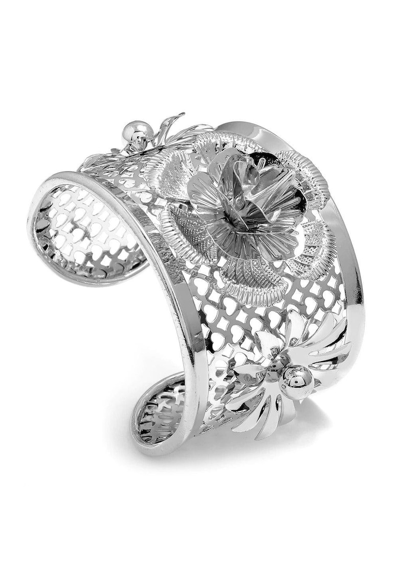 Bratara argintie - reglabila - cu trandafir - Neta C1 -