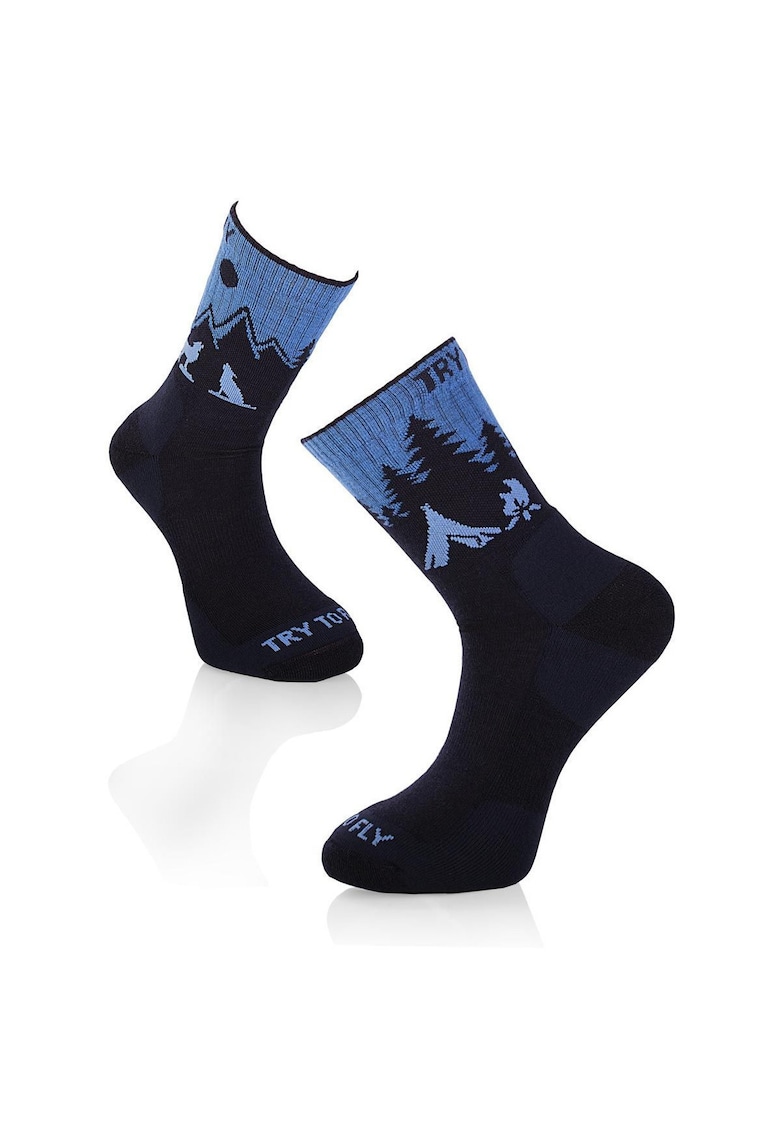 Sosete pentru Drumetie din Lana de Merinos cu Lup Albastru inchis