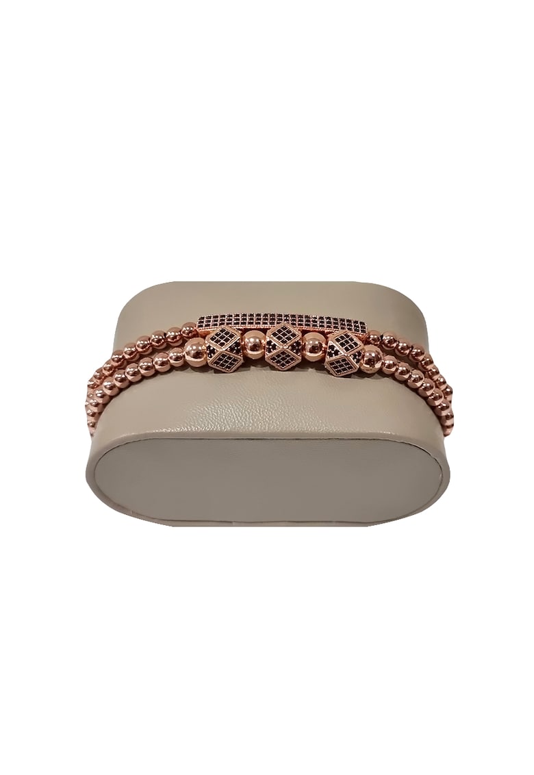 Set 2 bratari Charm din otel inoxidabil si zirconiu - Unisex - rosegold -16-22 cm