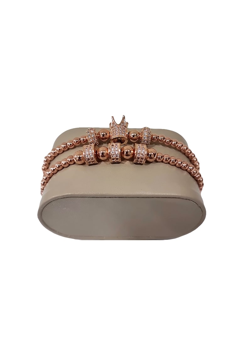 Set 2 bratari Royal din otel inoxidabil si zirconiu - Unisex - rosegold - 16-22 cm