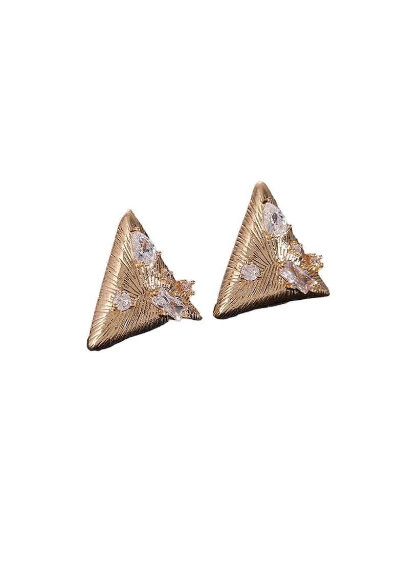 Cercei aurii - forma de triunghi - cu pietre din zirconiu si clips - Natalia C3 -