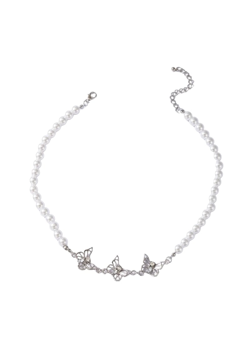 Colier argintiu - cu perle si fluturi - Norma C28 -