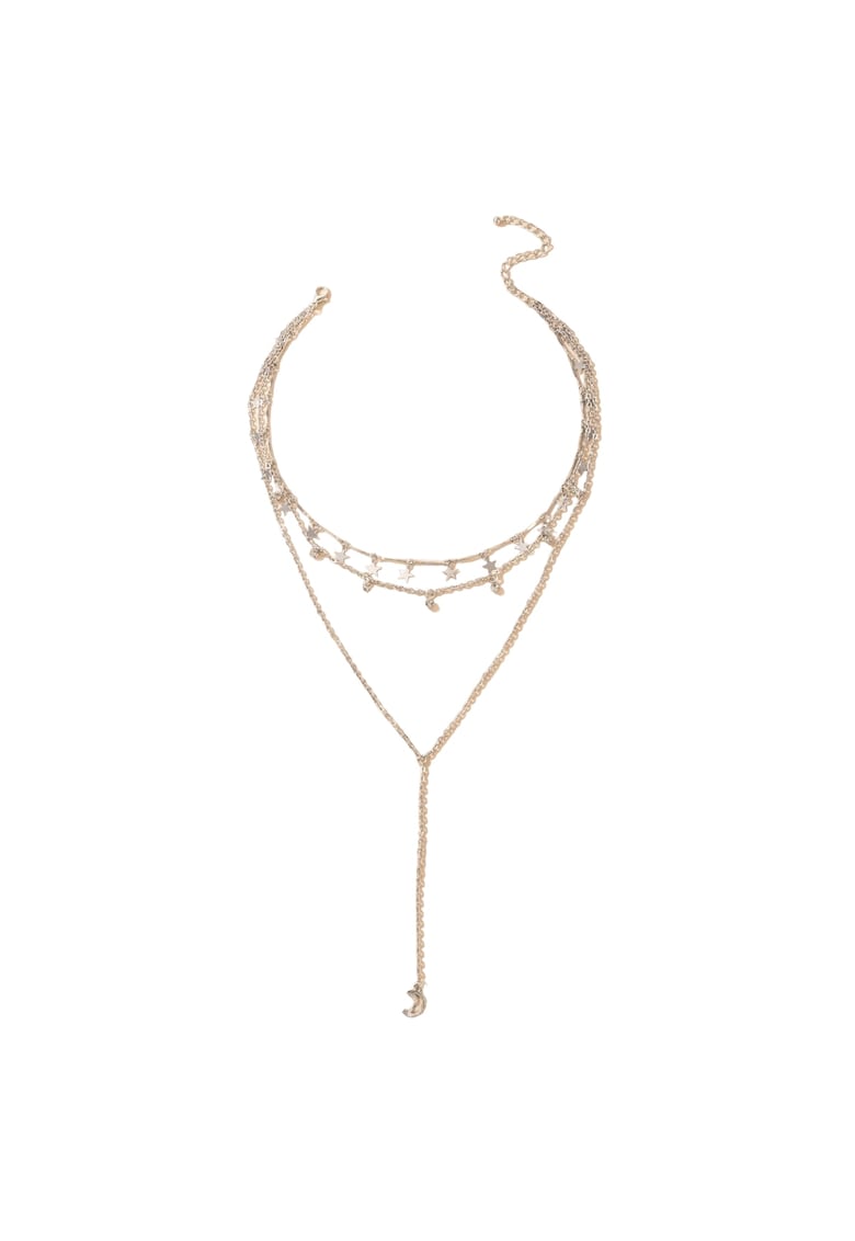 Colier argintiu - in 3 straturi - cu stelute si semiluna - Ninny C20 -