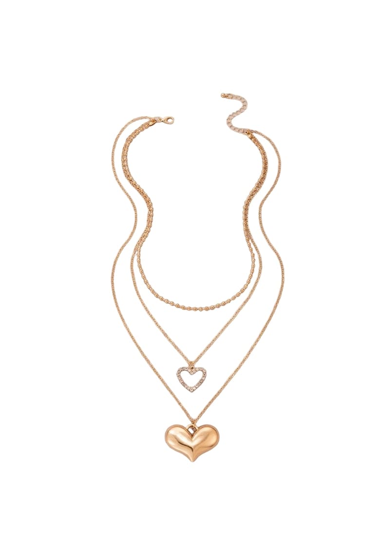 Colier auriu - in 3 straturi - cu inimi si pietre - Octavia C29 -